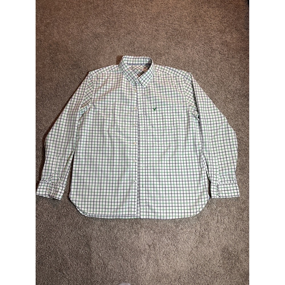 American Eagle Outfitters Mens Green White Grid Check Button Down Shirt XLarge